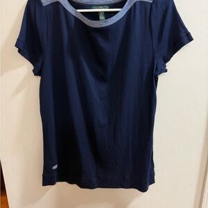 Lauren Ralph Lauren‎ Jeans Co Navy Blue Cotton Zip Shoulder Top XL